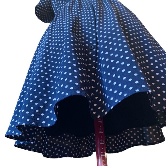 MONTEAU - Polka Dot Button Up Dress Navy Blue short sleeves - medium - Picture 5 of 11